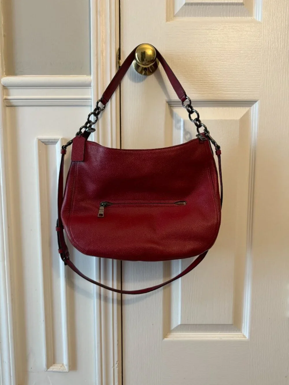 COACH Chelsea Hobo 32 Cherry Red Leather Shoulder Bag Purse Convertible